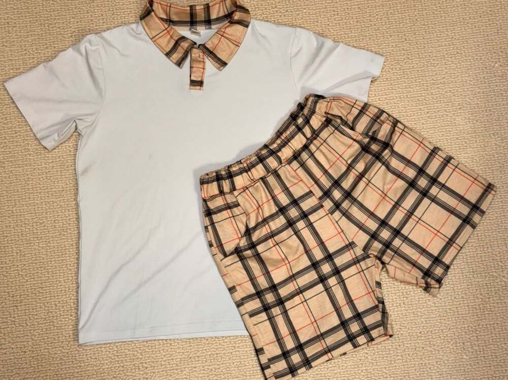 Unbranded Plaid Polo Shirt and Shorts Set